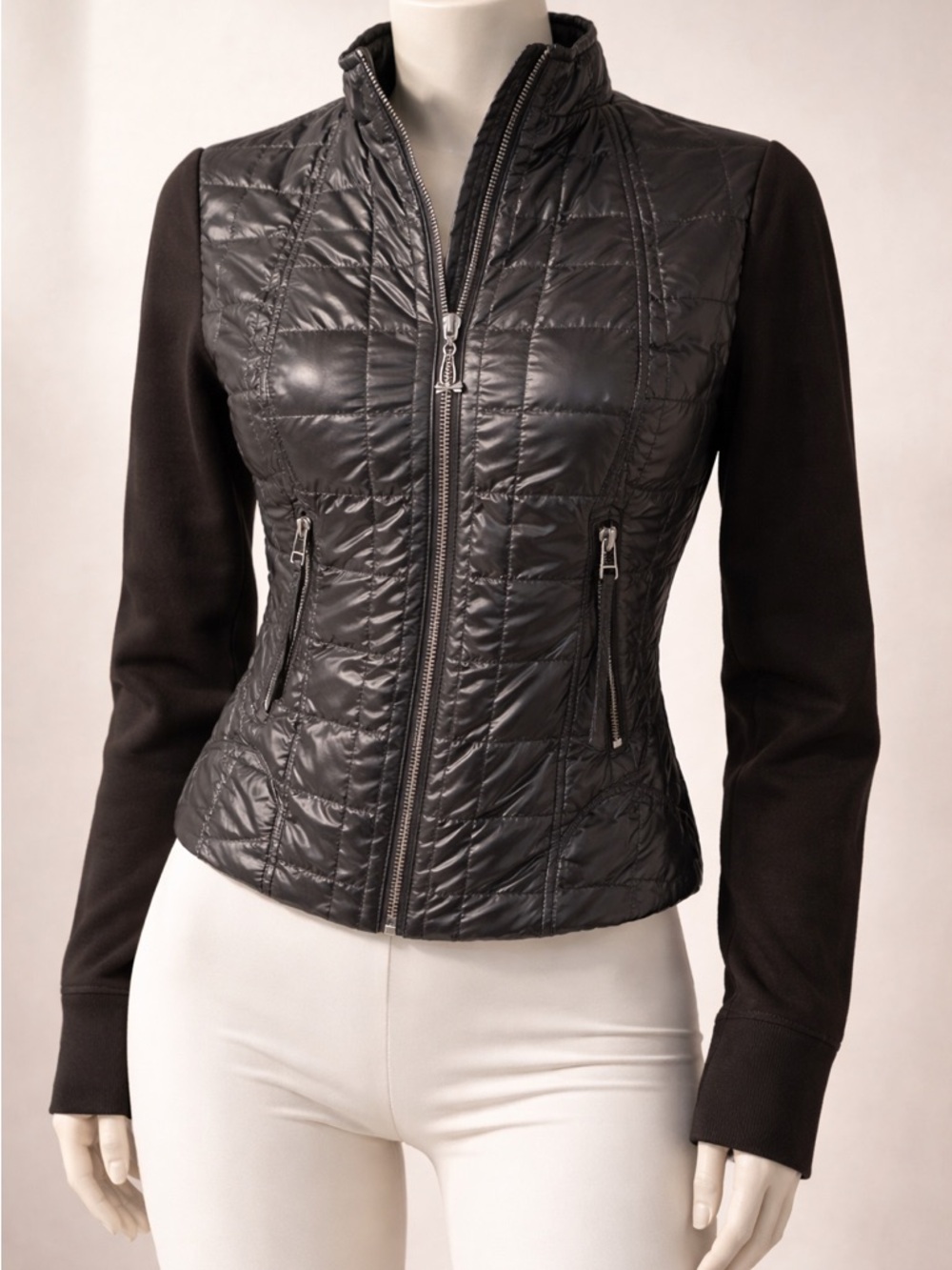 Women's Black Quilted Hybrid Puffer Jacket